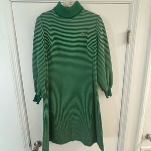 Lacoste Green and White Striped Long Sleeve Dress